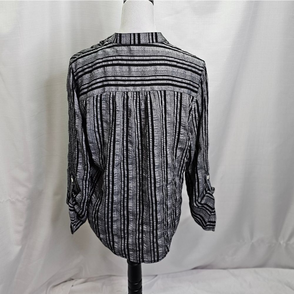 Ruby Rd. Black and Gray Striped Pintuck Popover Top Size Small - Picture 8 of 8